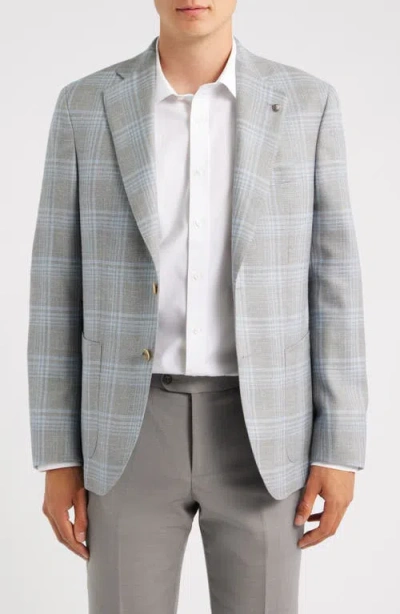 Jack Victor 250th Capsule Myles Unconstructed Light Grey Plaid Slub Wool & Silk Blend Sport Coat In Gray