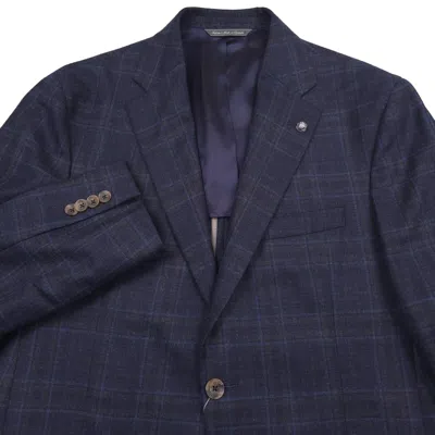 Pre-owned Jack Victor $798  Midland Blue & Brown Plaid Wool Sport Coat Blazer Mens Size 48r