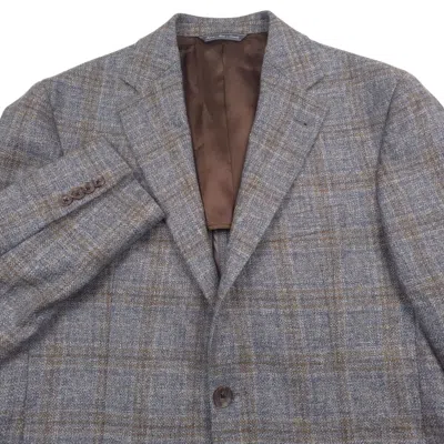 Pre-owned Jack Victor $798  Midland Gray & Brown Plaid Wool Sport Coat Blazer Mens Size 48r