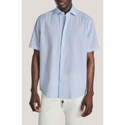 Jack Victor Bedford Cotton Seersucker Button-up Shirt In Blue