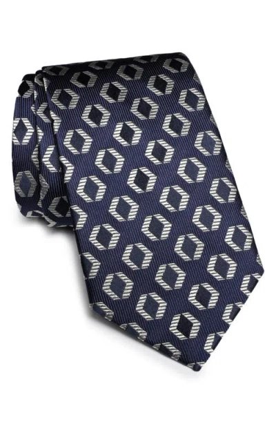 Jack Victor Bishop Geometric Print Silk Tie In Navy