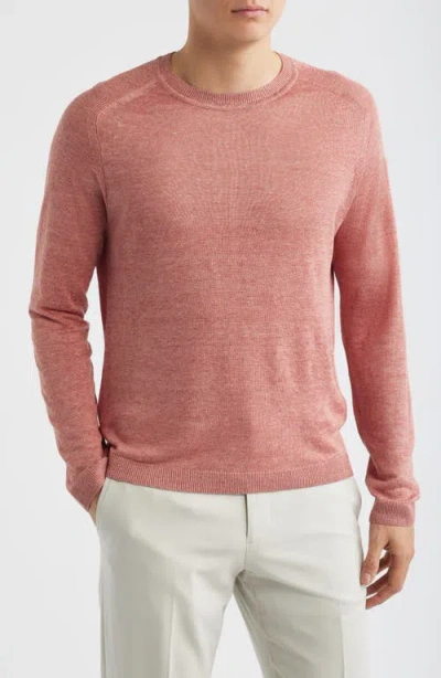 Jack Victor Cormack Long Sleeve Crewneck Linen & Silk Pullover In Pink