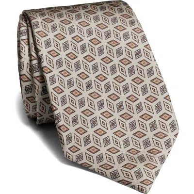 Jack Victor Crampton Geometric Silk Tie In Brown
