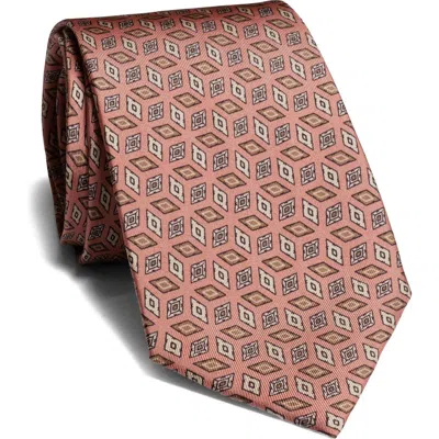 Jack Victor Crampton Geometric Silk Tie In Brown