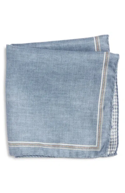 Jack Victor Crestwool Solid & Houndstooth Check Reversible Silk Pocket Square In Blue
