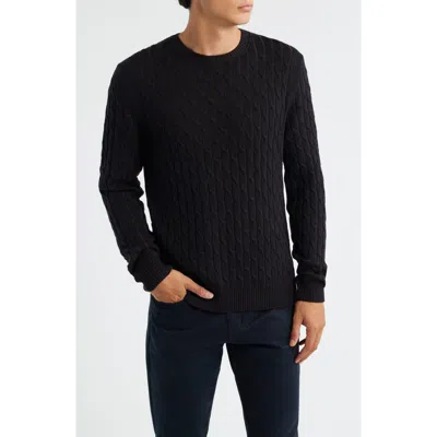 Jack Victor Crewneck Merino Wool Cable Sweater In Blue