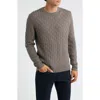 Jack Victor Crewneck Merino Wool Cable Sweater In Brown