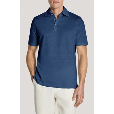 Jack Victor Davis Cotton Blend Piqué Polo In Blue