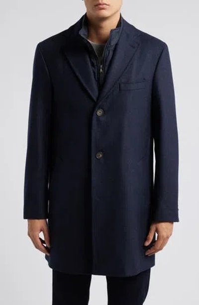 Jack Victor Delroy Wool Topcoat With Removable Bib In Navy