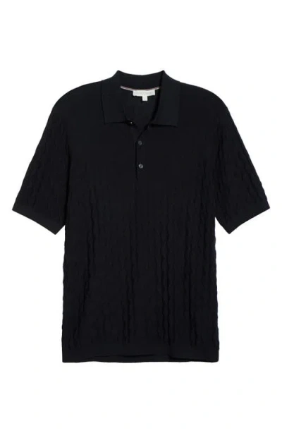 Jack Victor Dylan Cotton & Silk Jacquard Polo Sweater In Black