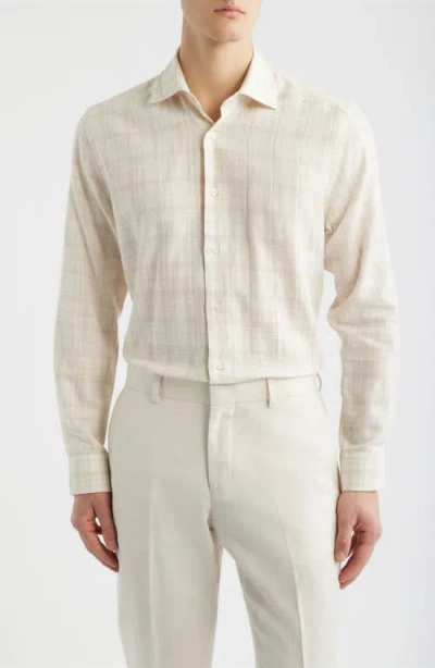 Jack Victor Edgemont Plaid Cotton & Linen Button-up Shirt In Neutral