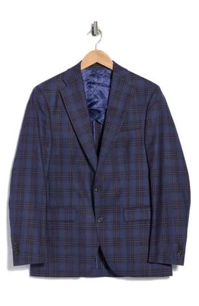 Jack Victor Elex Blue Plaid Wool Sport Coat In Mid Blue