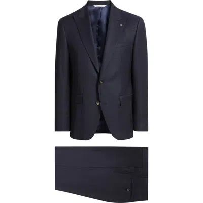Jack Victor Engel Navy Microcheck Peak Lapel Wool Suit In Blue