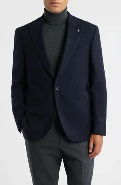 Jack Victor Erie Peak Lapel Navy Textured Wool Blazer In Blue