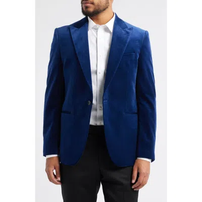 Jack Victor Erie Peaked Lapel Stretch Velvet Dinner Jacket In Blue