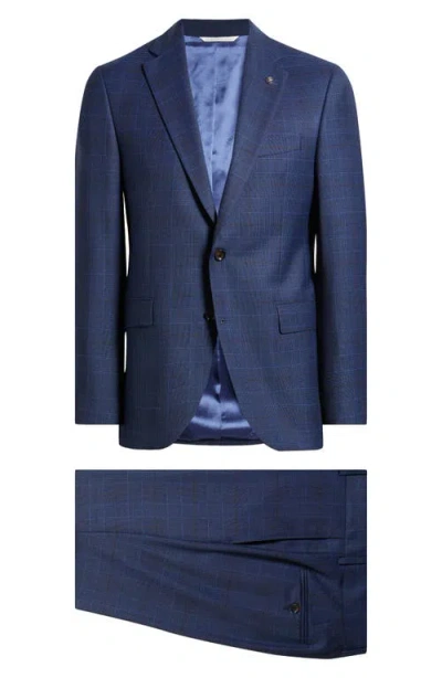 Jack Victor Esprit Blue Deco Plaid Wool Suit In Mid Blue