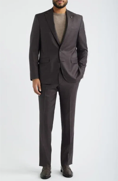 Jack Victor Esprit Contemporary Fit Brown Mélange Super 130s Wool Suit In Black