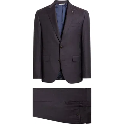 Jack Victor Esprit Contemporary Fit Dark Purple Mélange Super 130s Wool Suit In Blue