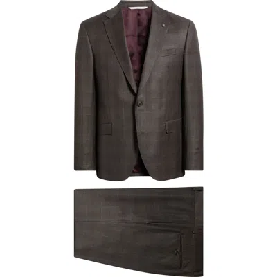 Jack Victor Esprit Windowpane Wool Suit In Brown