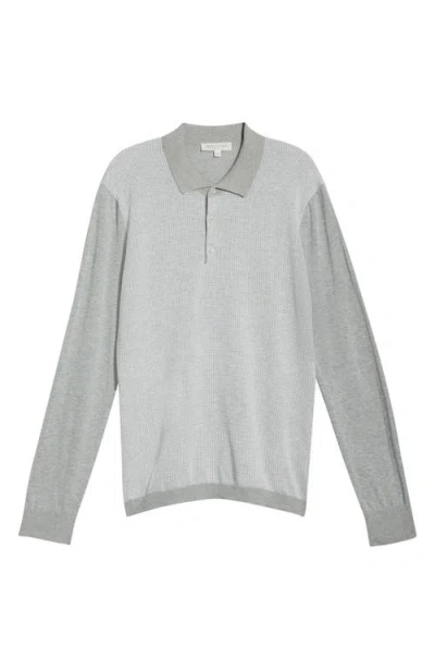 Jack Victor Francois Long Sleeve Cotton & Silk Polo Sweater In Gray