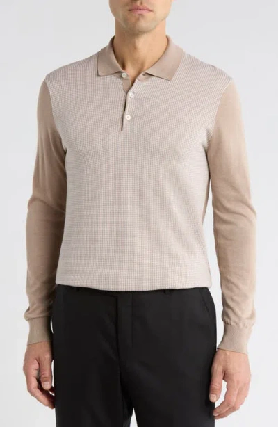 Jack Victor Francois Long Sleeve Cotton & Silk Polo Sweater In Brown