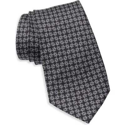 Jack Victor Fret & Square Silk Tie In Black