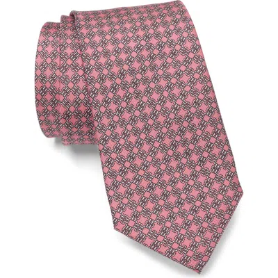 Jack Victor Fret & Square Silk Tie In Pink