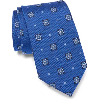 Jack Victor Geometric Medallion Silk Tie In Blue