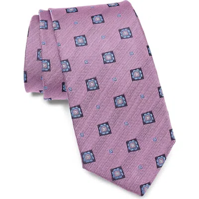 Jack Victor Geometric Medallion Silk Tie In Pink