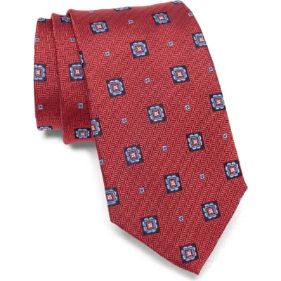 Jack Victor Geometric Medallion Silk Tie In Red