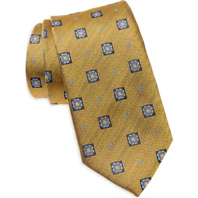 Jack Victor Geometric Medallion Silk Tie In Yellow