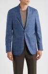 Jack Victor Hampton Blue Deco Plaid Wool & Silk Blend Sport Coat In Multi