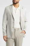 Jack Victor Hampton Houndstooth Knit Linen Blend Sport Coaf In Tan