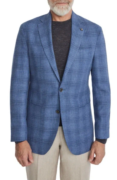Jack Victor Hampton Plaid Stretch Wool & Linen Blend Sport Coat In Mid Blue