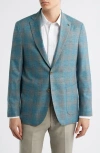 Jack Victor Hampton Teal Plaid Wool & Silk Blend Sport Coat