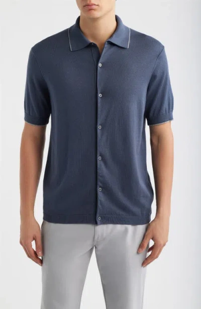 Jack Victor Harrison Knit Button-up Shirt In Blue
