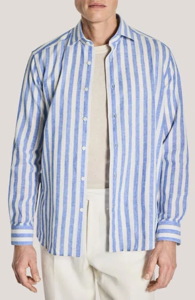 Jack Victor Jacques Linen & Cotton Button-up Shirt In Blue
