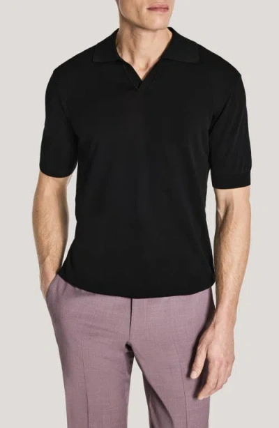 Jack Victor Johnny Collar Polo In Black