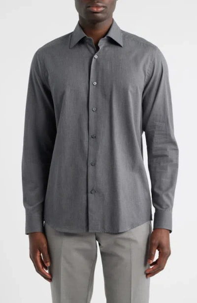 Jack Victor Leonard Cotton Button-up Shirt In Gray