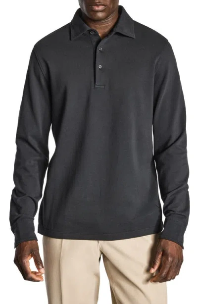 Jack Victor Long Sleeve Organic Cotton Polo In Gray