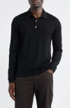 Jack Victor Long Sleeve Wool & Silk Polo Sweater In Black