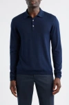 Jack Victor Long Sleeve Wool & Silk Polo Sweater In Blue
