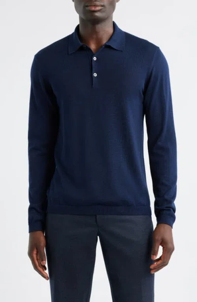 Jack Victor Long Sleeve Wool & Silk Polo Sweater In Blue