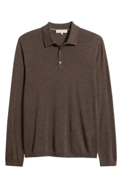Jack Victor Long Sleeve Wool & Silk Polo Sweater In Brown