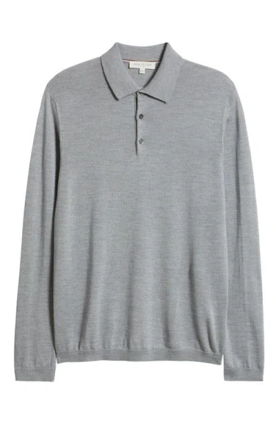 Jack Victor Long Sleeve Wool & Silk Polo Sweater In Gray