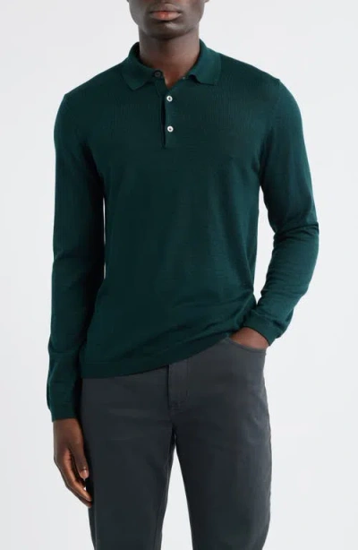 Jack Victor Long Sleeve Wool & Silk Polo Sweater In Green