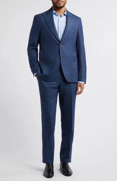 Jack Victor Marco Peak Lapel Solid Wool & Silk Blend Suit In Mid Blue