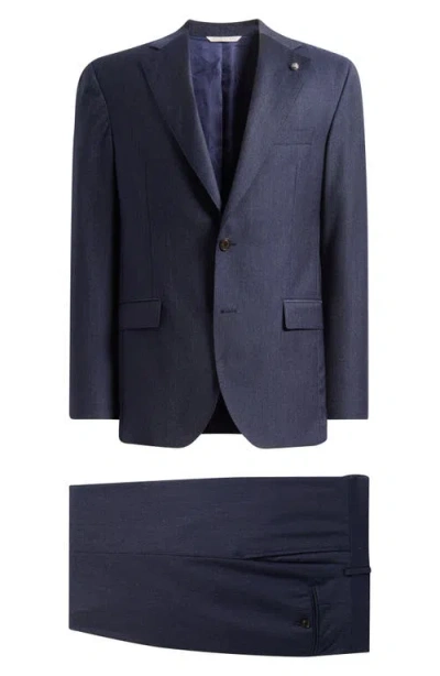 Jack Victor Mason Regular Fit Navy Denim Effect Wool Suit In Blue
