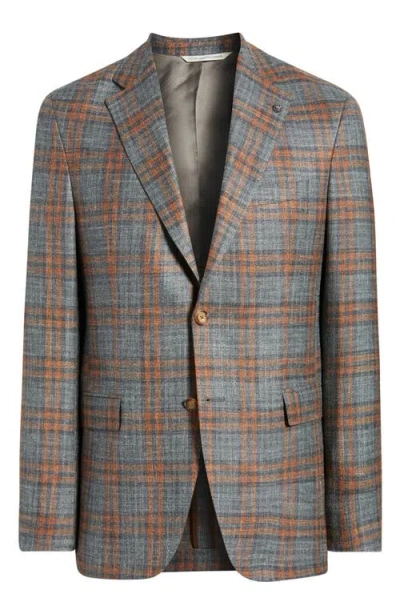 Jack Victor Mcallen Grey & Orange Plaid Soft Constructed Wool & Silk Blend Sport Coat In Gray