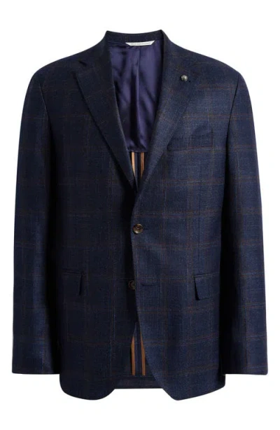 Jack Victor Mcallen Navy Deco Plaid Soft Constructed Wool & Silk Blend Sport Coat In Blue